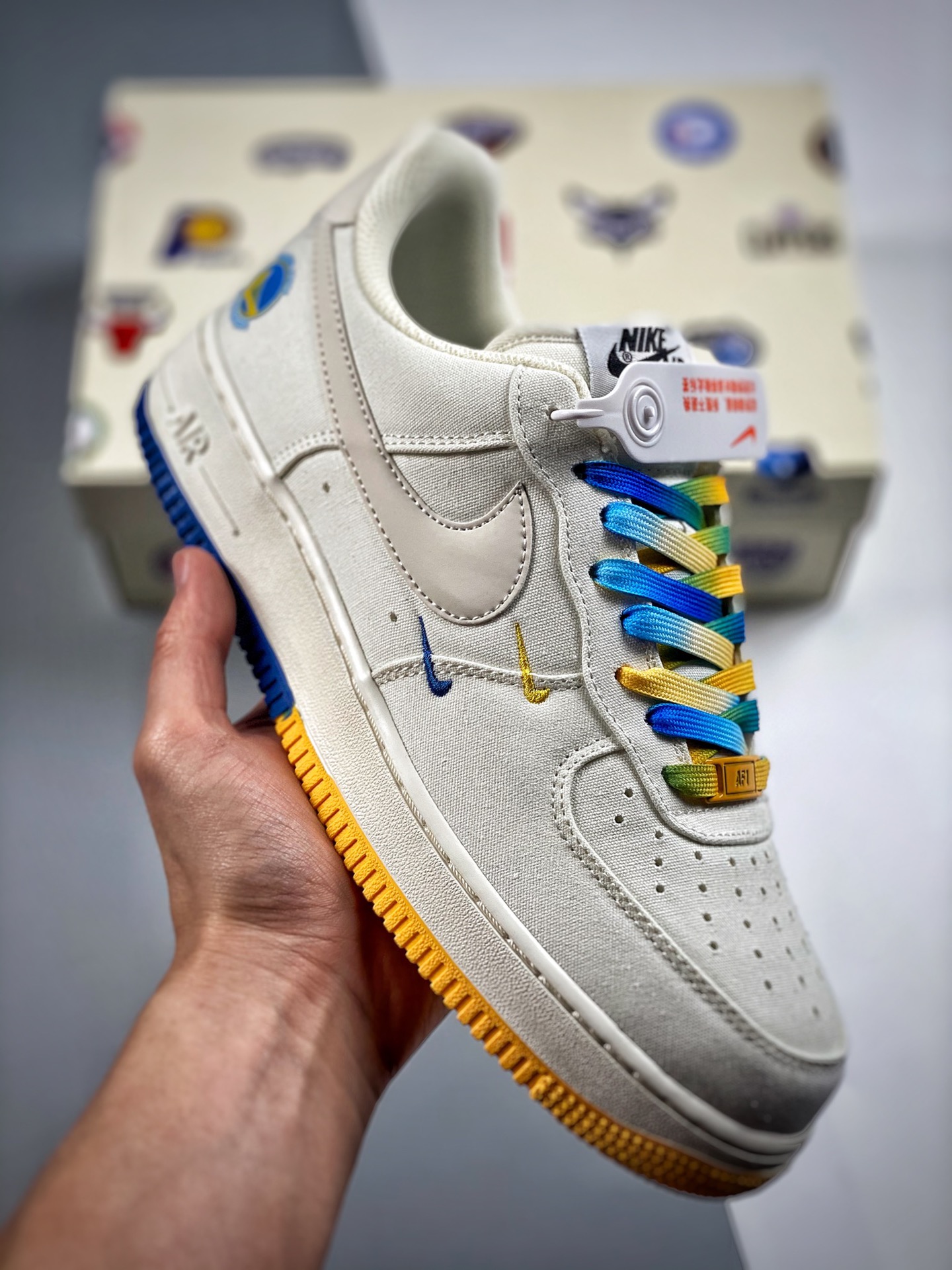 -3 Nike Air Force 1 Low '07 "azul marino amarillo" edición limitada de la ciudad de Golden State Warriors, Air Force 1 …