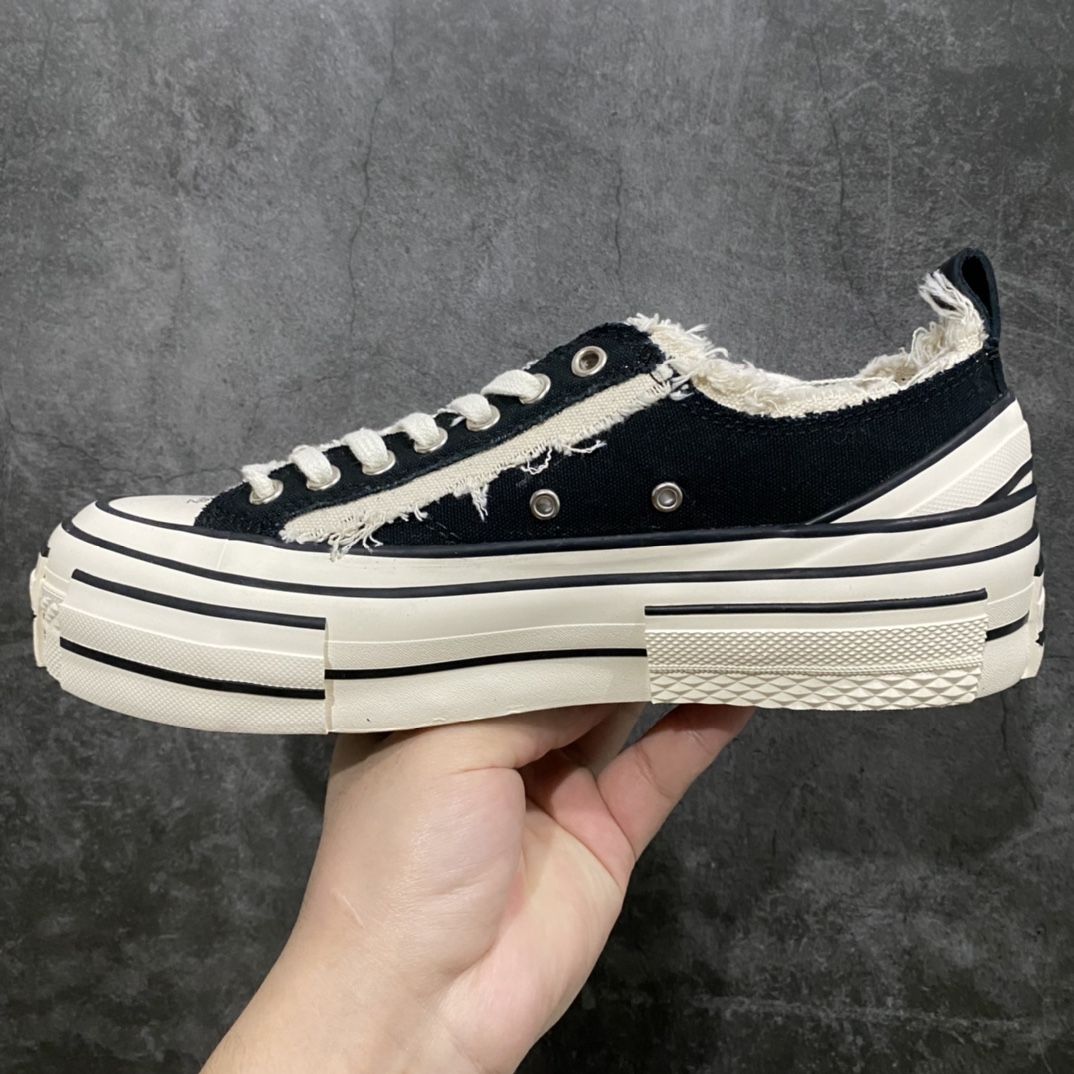 图片[2]-xVESSEL G.O.P. Low 吴建豪主理品牌 解构重叠厚底软木低帮硫化板鞋 经典黑色 原鞋数据开发 终端优势供应 当前市售最高版本 正确半贴合鞋标工艺 正确鞋头上翘整体楦型 紫外光变色效果 原厂12蛊司厚实舒适帆布面料 流苏做旧复古效果 支持NFC网页编码识别 升级厚实木塞内底 纯手工贴合多重围条硫化工艺 市售最强品质 实拍即所得 秒杀市场所有版本 随意对比 尺码：35 36 37 38 39 40 41 42 43 44 45-选品中心