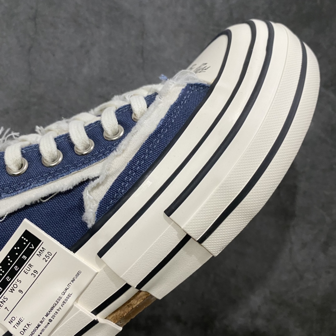 图片[6]-xVESSEL G.O.P. Low 吴建豪主理品牌 解构重叠厚底软木低帮硫化板鞋 深蓝色 原鞋数据开发 终端优势供应 当前市售最高版本 正确半贴合鞋标工艺 正确鞋头上翘整体楦型 紫外光变色效果 原厂12蛊司厚实舒适帆布面料 流苏做旧复古效果 支持NFC网页编码识别 升级厚实木塞内底 纯手工贴合多重围条硫化工艺 市售最强品质 实拍即所得 秒杀市场所有版本 随意对比 尺码：35 36 37 38 39 40 41 42 43 44 45-选品中心