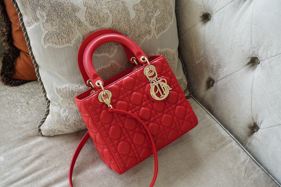 Dior Lady Handbags Crossbody & Shoulder Bags Red Lambskin Sheepskin