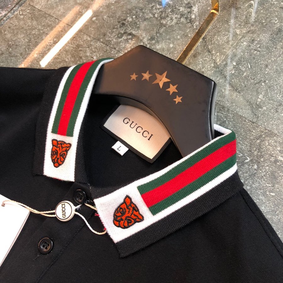 古奇Gucci原单品质2024最新款衣服男装翻领短袖精选专柜订制顶级朱地棉进口面料所有细节做工完美1比1