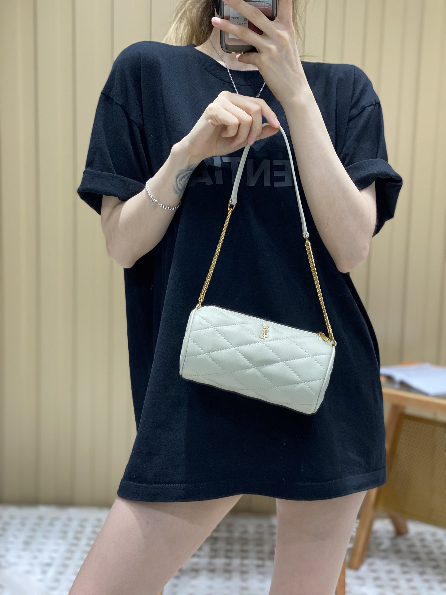 Saint laurent Ysl 𝗦𝗔𝗗𝗘 迷你圆管手袋 699703白色