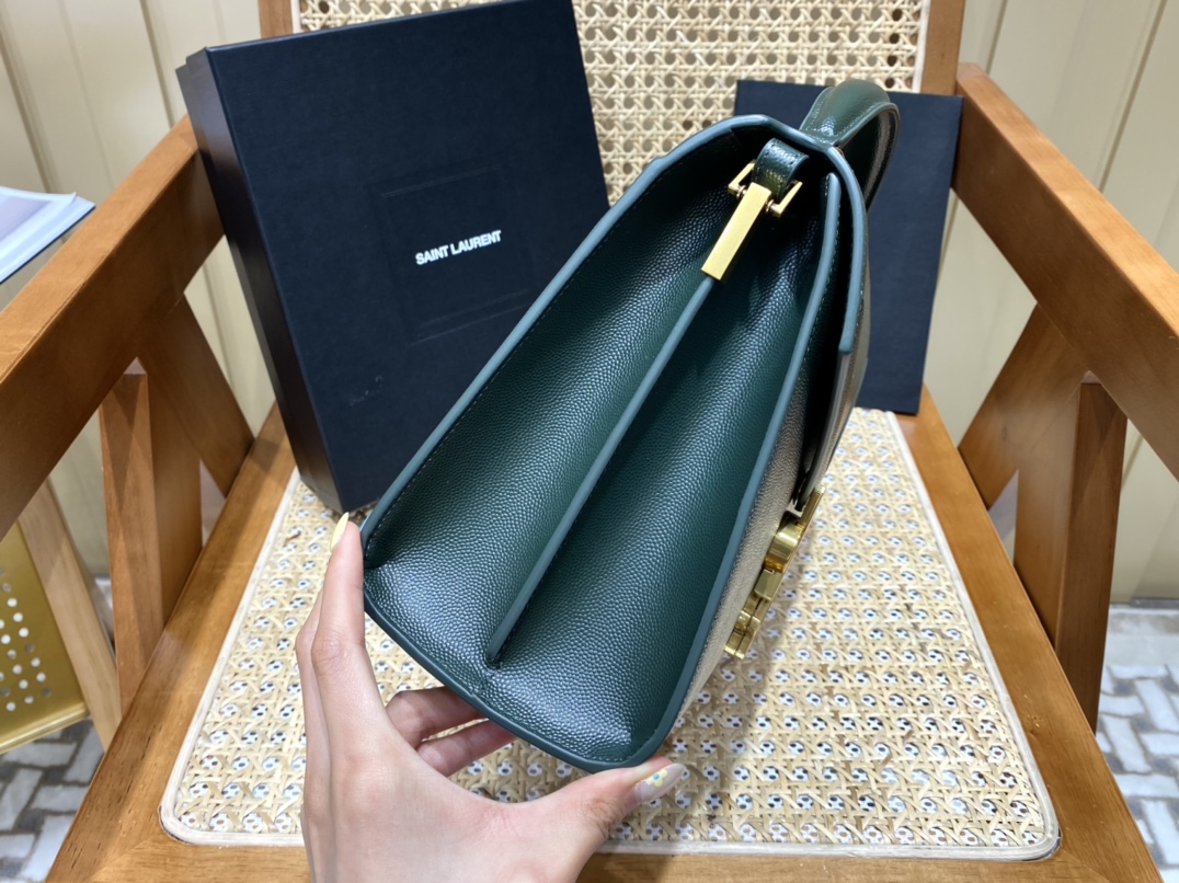 Saint Laurent Ysl CASSANDRA鱼子酱纹手拎包 578000墨绿色