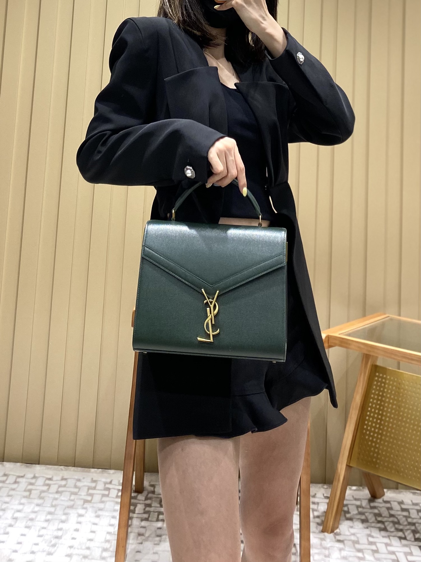 Saint Laurent Ysl CASSANDRA鱼子酱纹手拎包 578000墨绿色