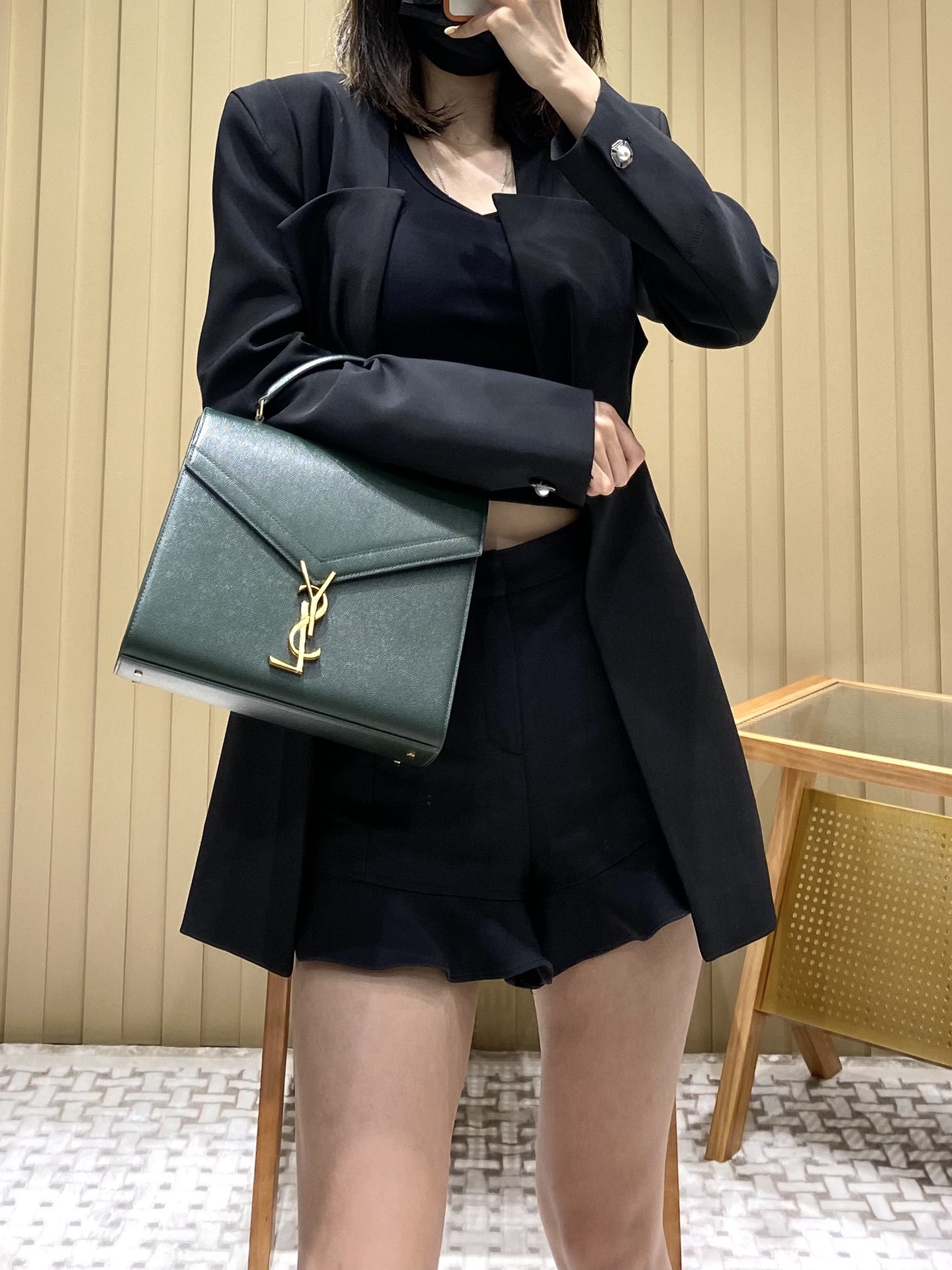 Saint Laurent Ysl CASSANDRA鱼子酱纹手拎包 578000墨绿色