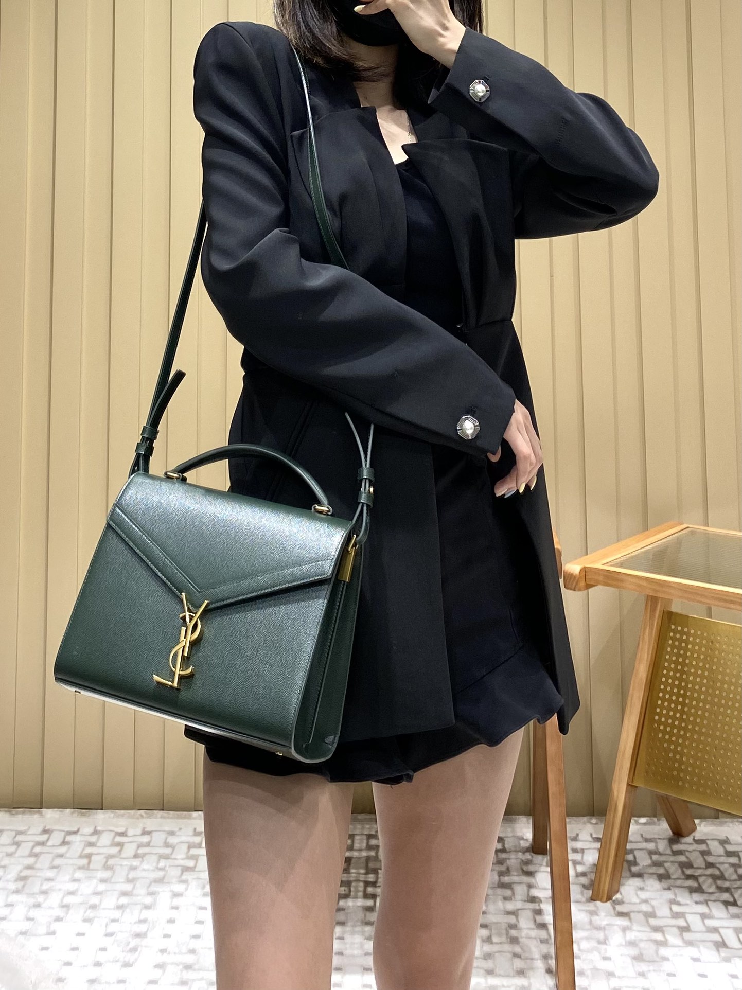 Saint Laurent Ysl CASSANDRA鱼子酱纹手拎包 578000墨绿色