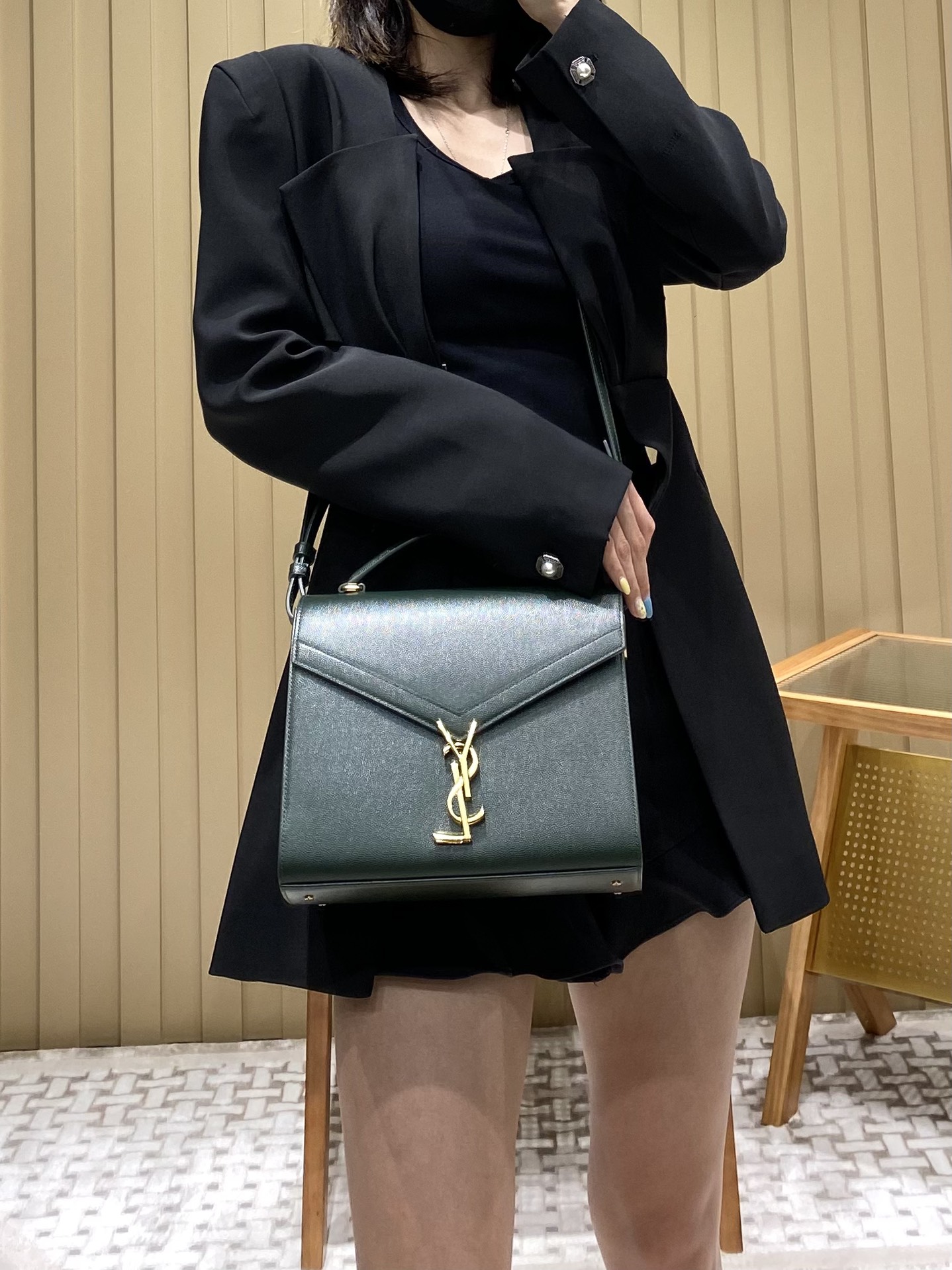 Saint Laurent Ysl CASSANDRA鱼子酱纹手拎包 578000墨绿色