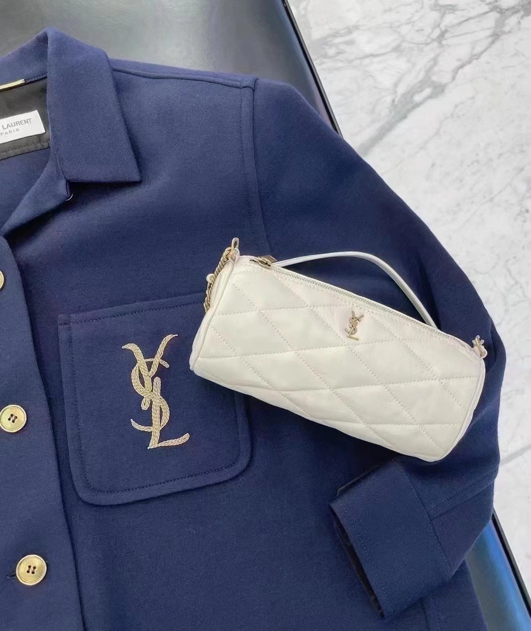 Saint laurent Ysl 𝗦𝗔𝗗𝗘 迷你圆管手袋 699703白色