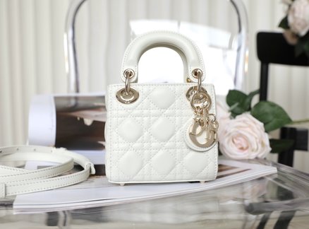 Dior Lady Bags Handbags White Sheepskin Mini