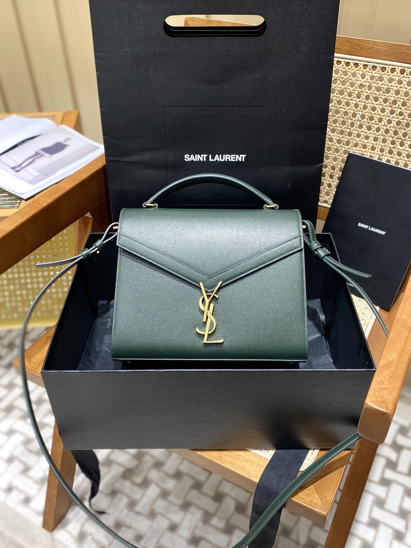 Saint Laurent Ysl CASSANDRA鱼子酱纹手拎包 578000墨绿色