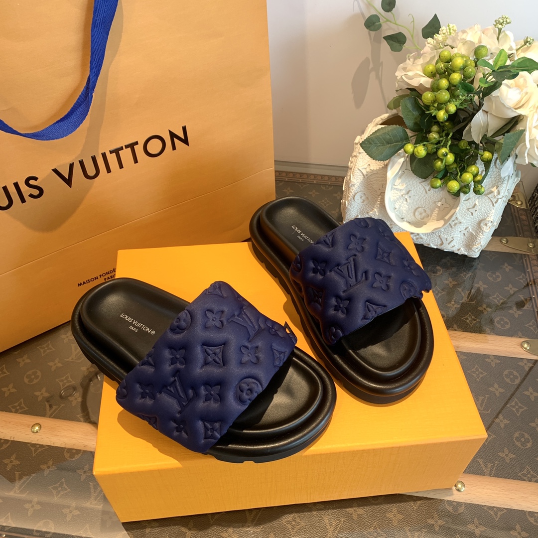 LV/路易威登   1v驴牌|𝟐𝟎𝟐𝟐春夏浮雕厚底 魔术贴拖鞋