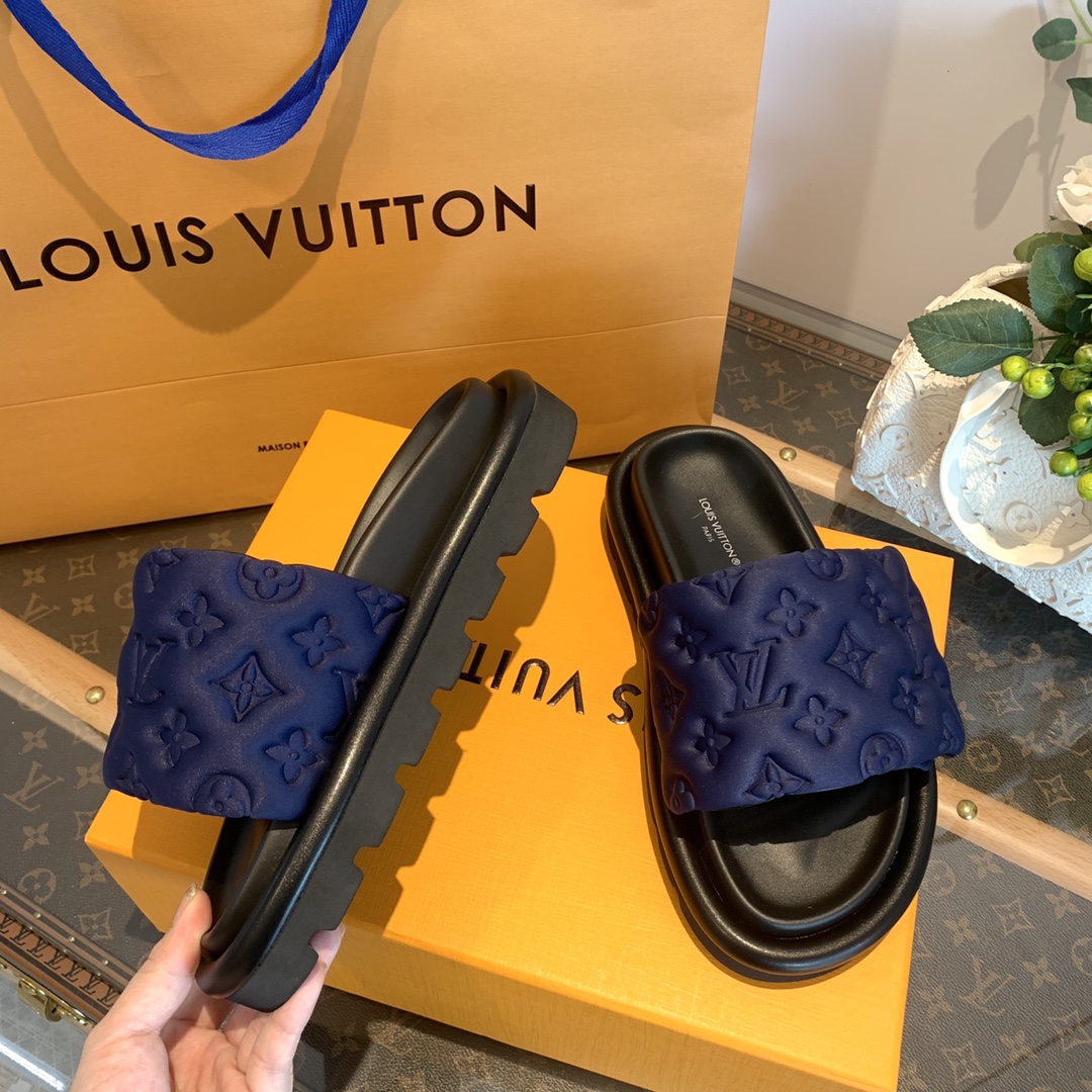 LV/路易威登   1v驴牌|𝟐𝟎𝟐𝟐春夏浮雕厚底 魔术贴拖鞋
