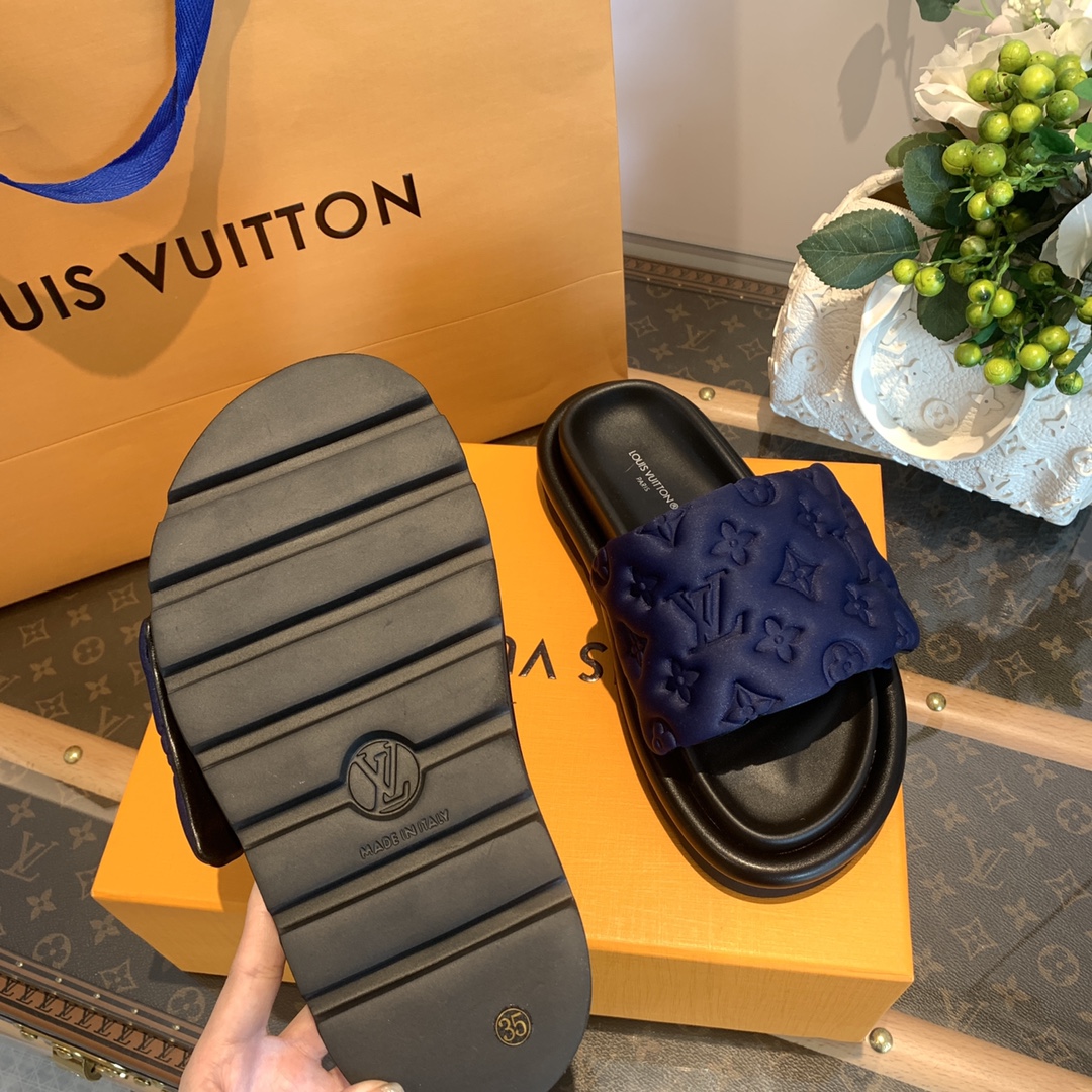 LV/路易威登   1v驴牌|𝟐𝟎𝟐𝟐春夏浮雕厚底 魔术贴拖鞋