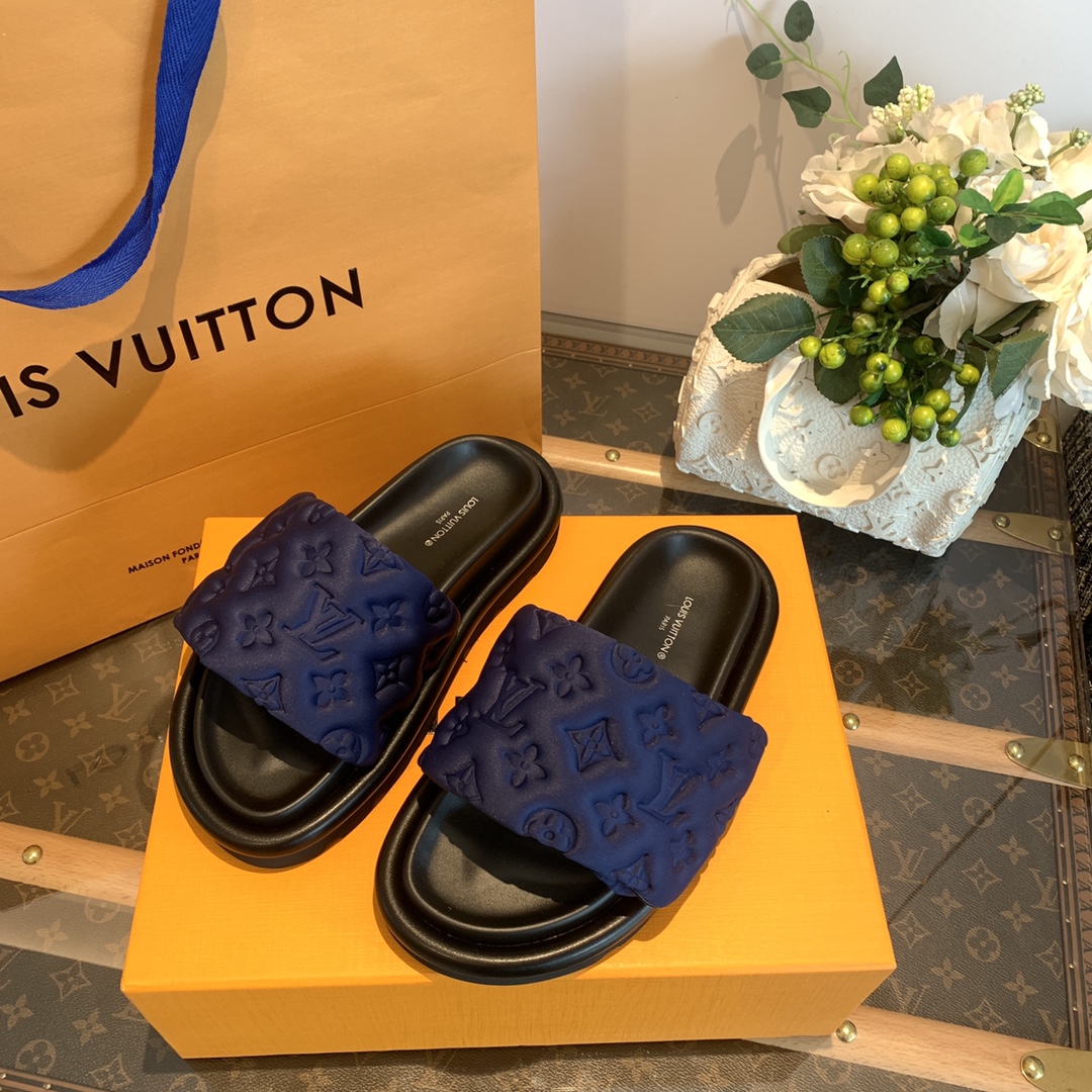 LV/路易威登   1v驴牌|𝟐𝟎𝟐𝟐春夏浮雕厚底 魔术贴拖鞋
