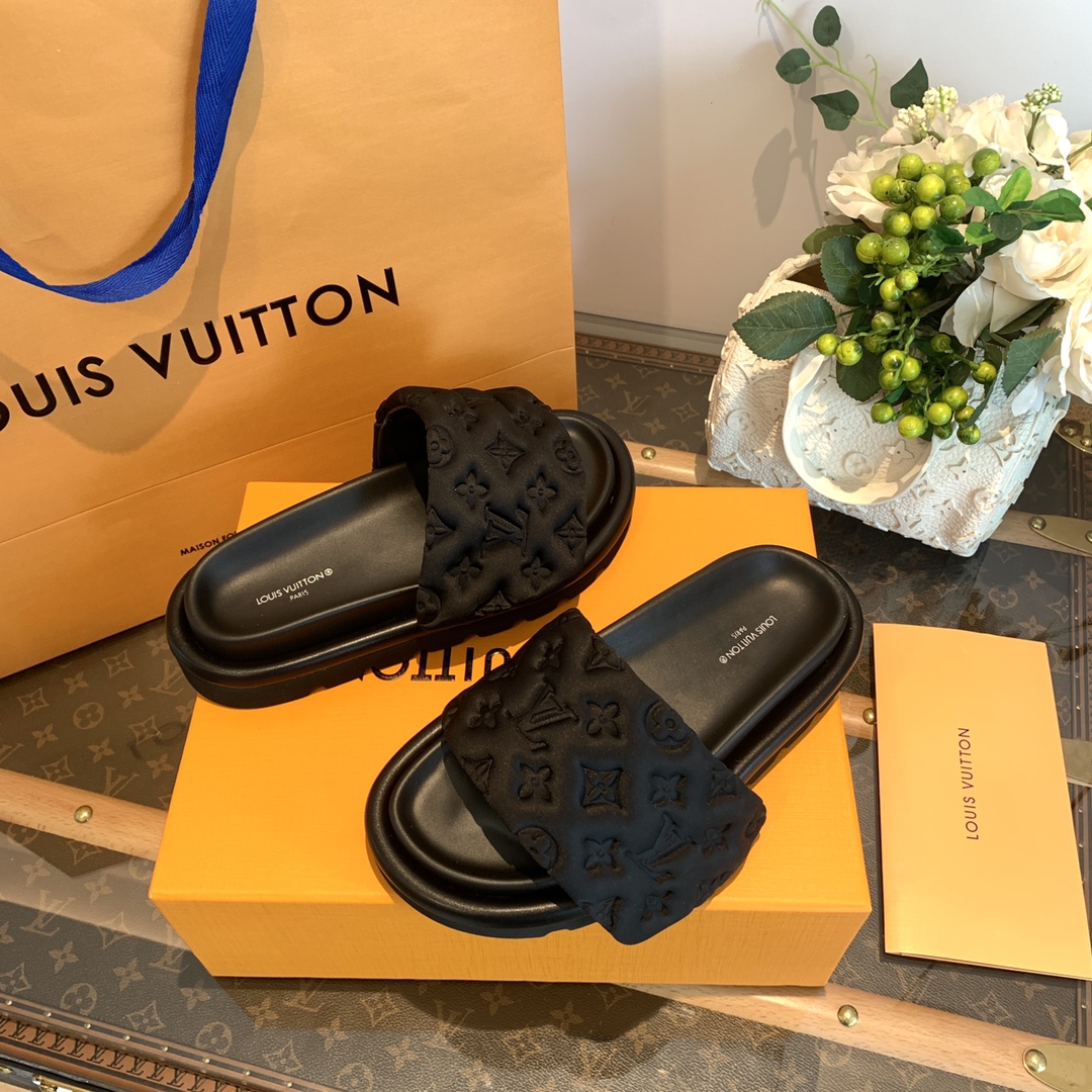 LV/路易威登   1v驴牌|𝟐𝟎𝟐𝟐春夏浮雕厚底 魔术贴拖鞋