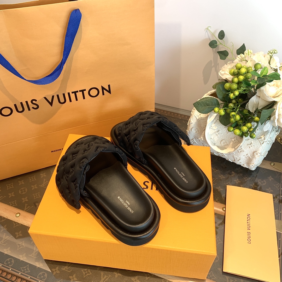 LV/路易威登   1v驴牌|𝟐𝟎𝟐𝟐春夏浮雕厚底 魔术贴拖鞋