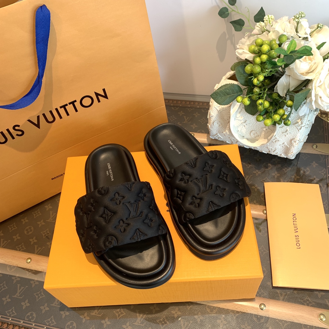 LV/路易威登   1v驴牌|𝟐𝟎𝟐𝟐春夏浮雕厚底 魔术贴拖鞋