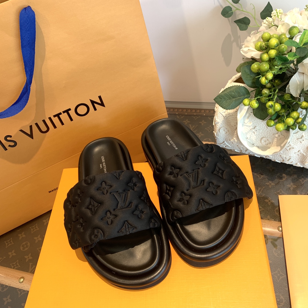 LV/路易威登   1v驴牌|𝟐𝟎𝟐𝟐春夏浮雕厚底 魔术贴拖鞋
