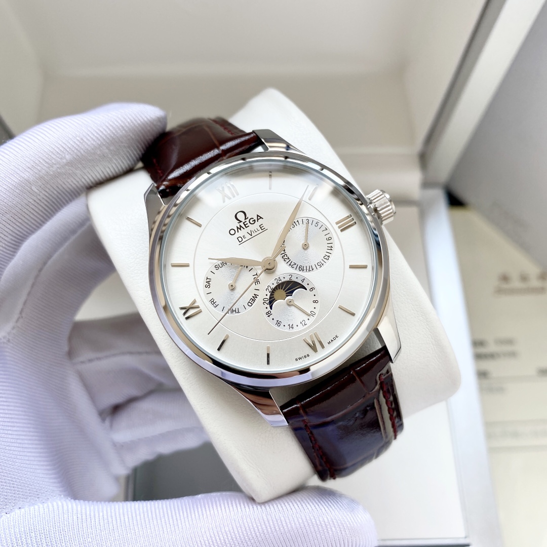 经典升级 优雅热卖 欧米茄  Omega  男士腕表 全自动机械机芯 矿物强化玻璃 316L精钢表壳 真皮表带 时尚设计 商务休闲 尺寸：直径40mm 厚度12mm