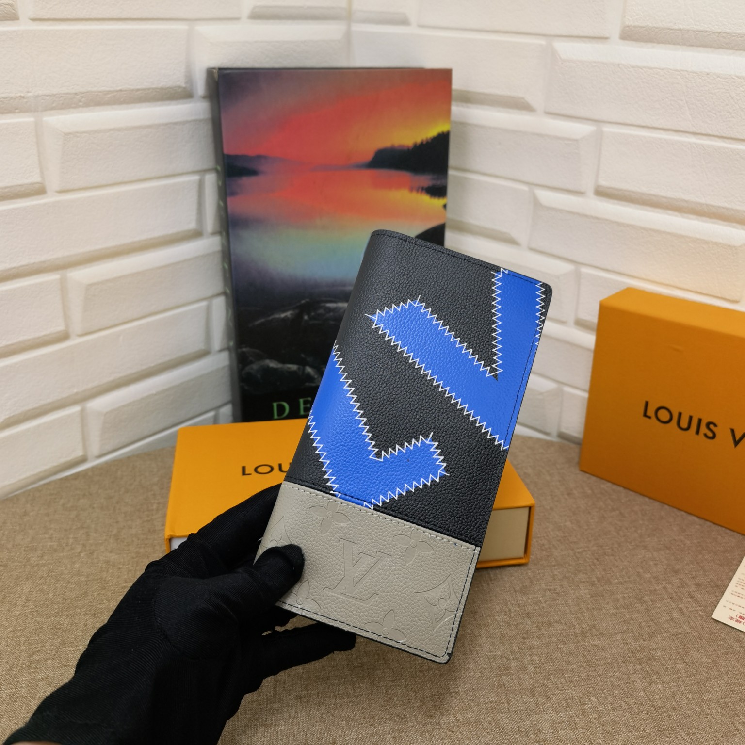 Close-up of genuine leather wallet texture