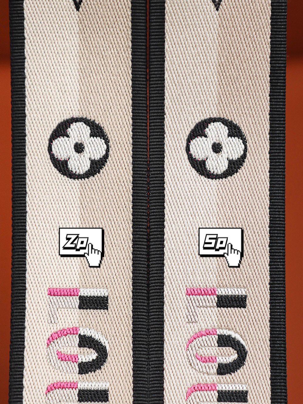 【#M45985# 升级版—激光刺绣原版肩带】
🪡 𝐙𝐏 𝐕𝐬 𝐆𝐑肩带对比
细品，同是行业里刺绣效果
成本确实电脑刺绣10倍以上！