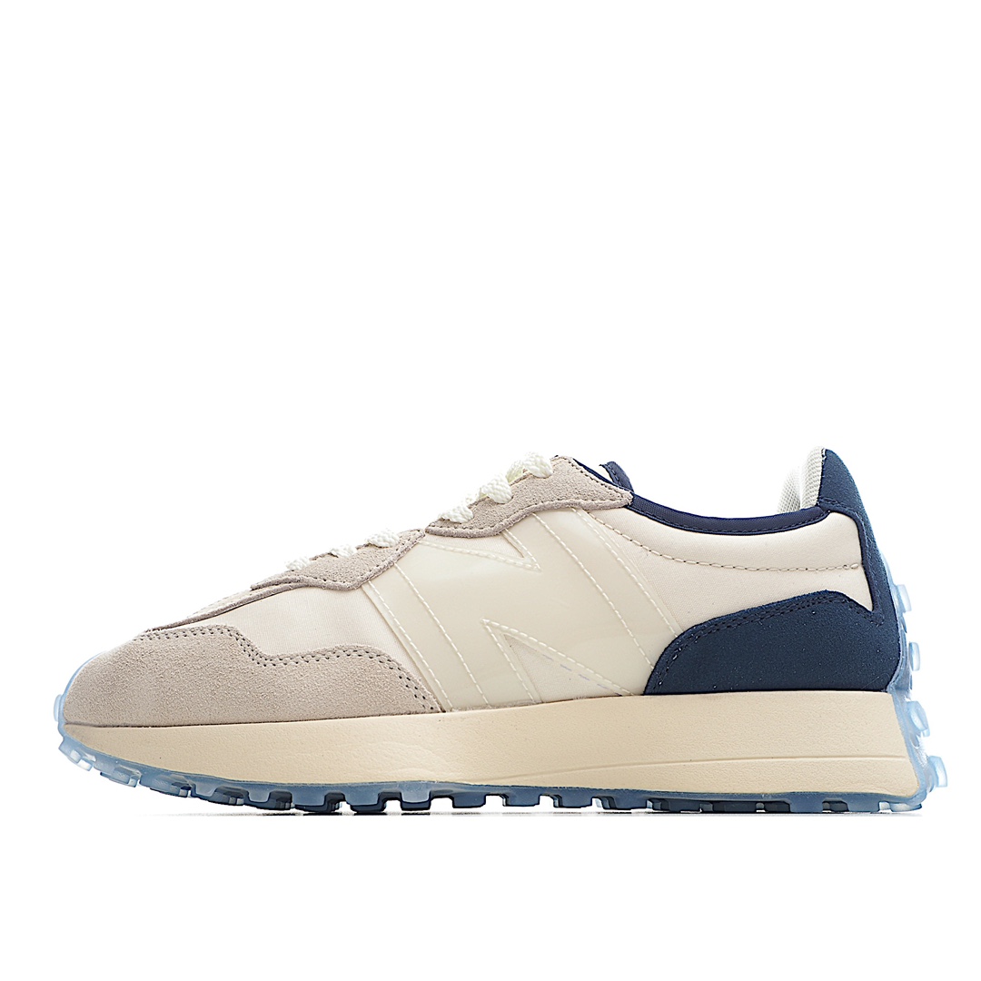 G5 携手原创国潮潮流品牌 ANB Brand x NB新百伦New Balance MS327″Special Edition”系列复古休闲运动慢跑鞋“奶白藏青”MS327AAC上世纪 70 年代的意大利街头风格采用猪巴革麂皮及透气牛津布料拼接构成 区别市面翻毛皮错误版本中底高弹EVA发泡材质加持满丁防滑橡胶外底