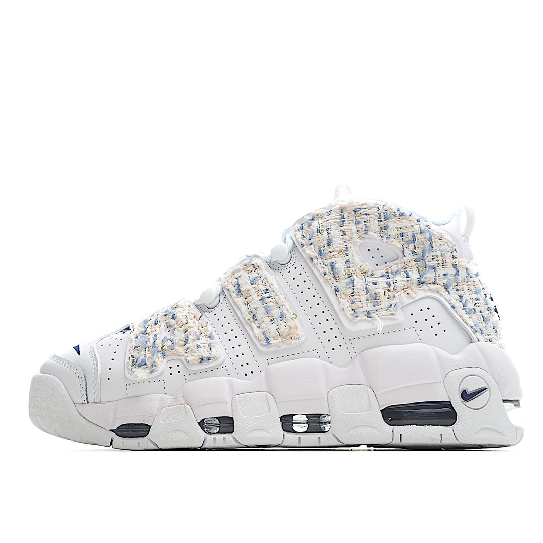 H5 【定制球鞋】Nike Air More Uptempo 皮蓬 小香风 贴布 简约 大AIR 重工高帮复古篮球鞋白蓝