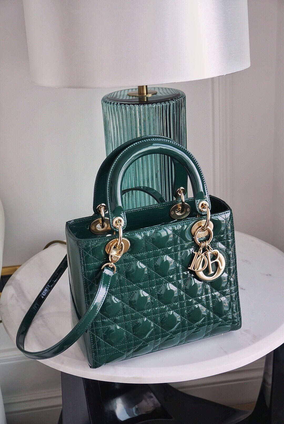 Dior Lady Handbags Crossbody & Shoulder Bags Hot Sale
 Dark Green Gold Hardware Patent Leather