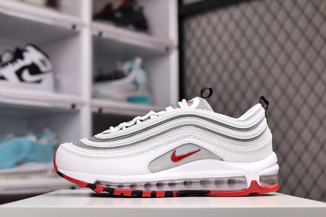 H0 公司级 渠道订单NK Air Max 97 复古子弹 气垫百搭休闲运动慢跑鞋 白银灰红 全新配色原装批次子弹拆解原鞋开发 打造全市场最强版本子弹 这里只对比原鞋原厂TPU反光材料 市场首家原模原气垫 拒绝套用公底原档案Swoosh电绣 卡色匹配原版558XQ