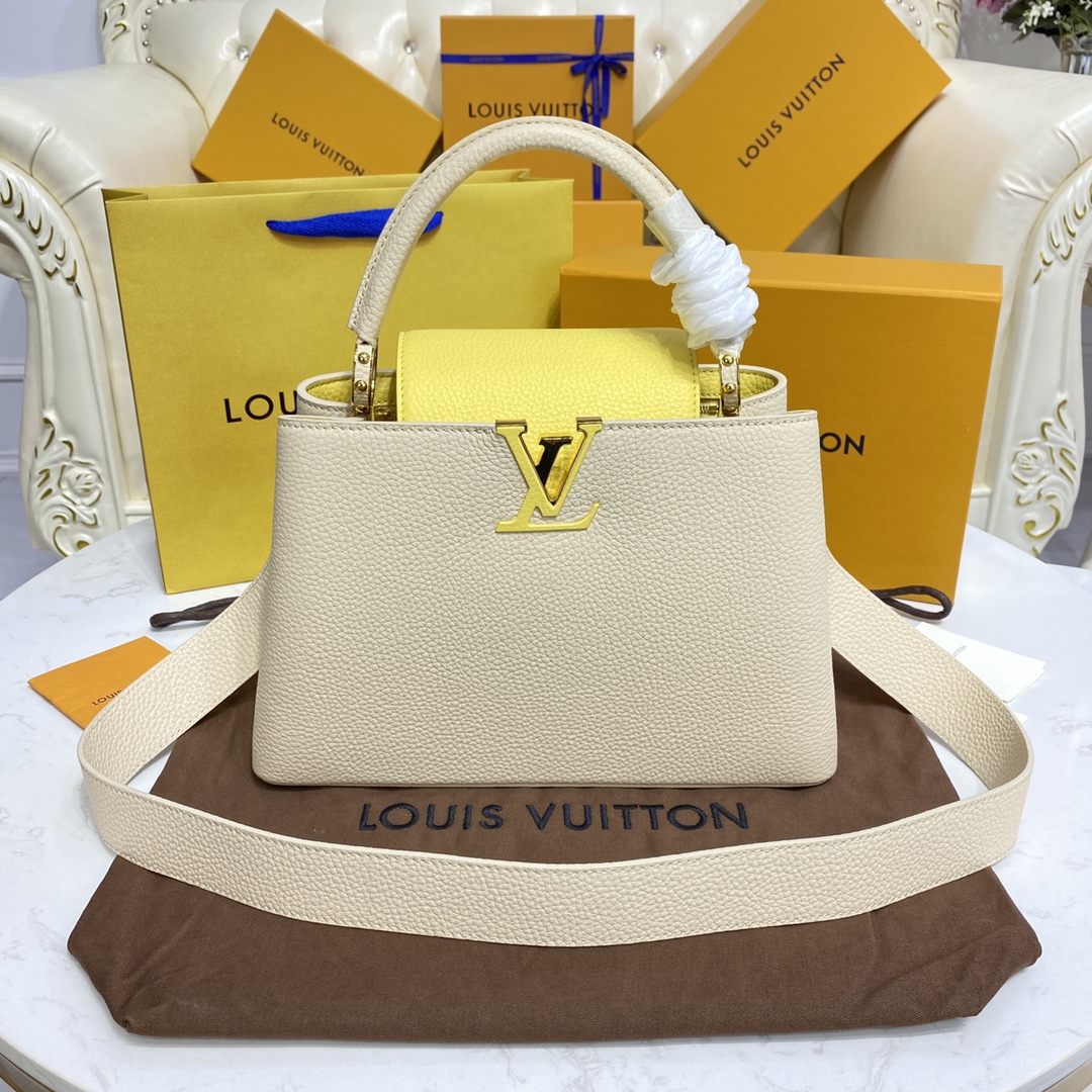 Buy Online
 Louis Vuitton LV Capucines Bags Handbags White Yellow Calfskin Cowhide M59883