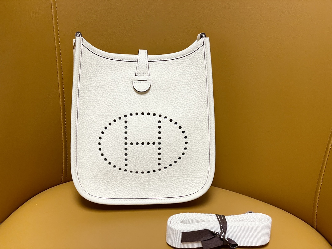 Hermes Evelyne Crossbody & Shoulder Bags White Silver Hardware Mini
