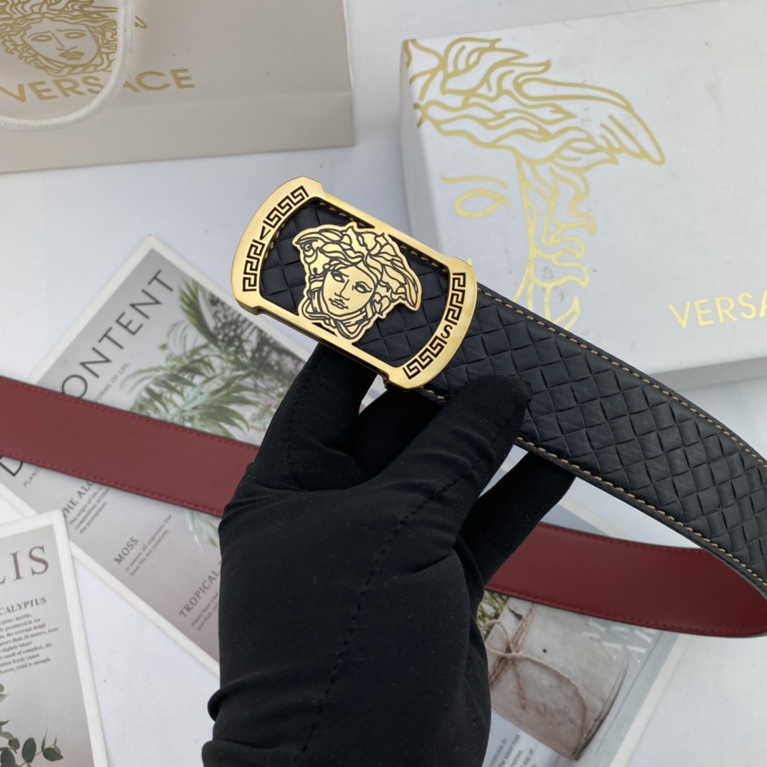 范思哲男士花皮腰带38mm双面进口花
