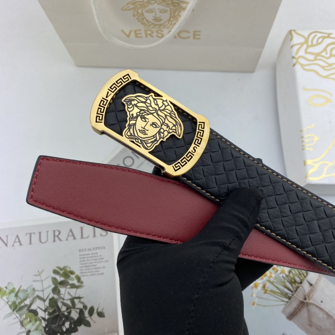 范思哲男士花皮腰带38mm双面进口花