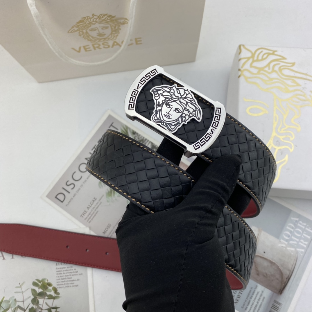范思哲男士花皮腰带38mm双面进口花