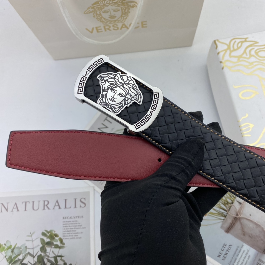 范思哲男士花皮腰带38mm双面进口花