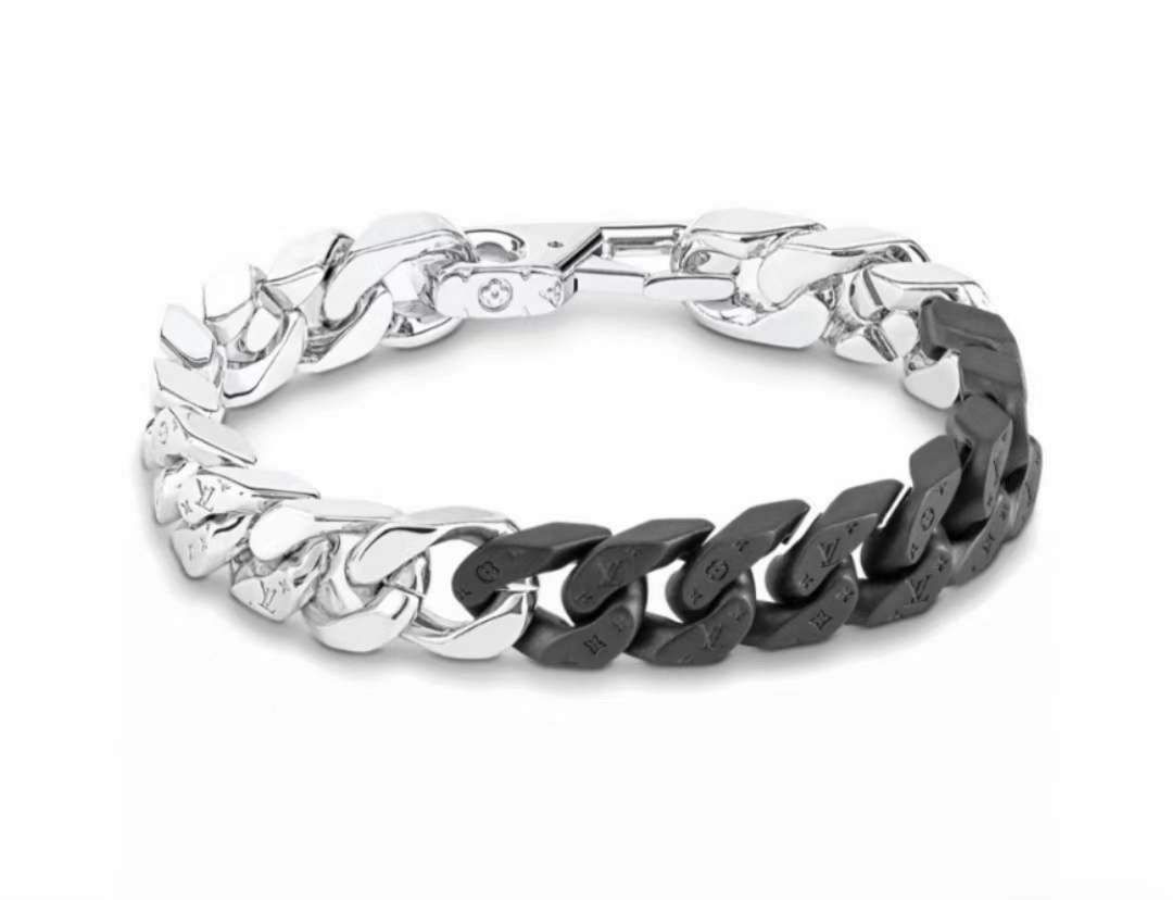 Louis Vuitton Jewelry Bracelet Black Silver Printing Chains