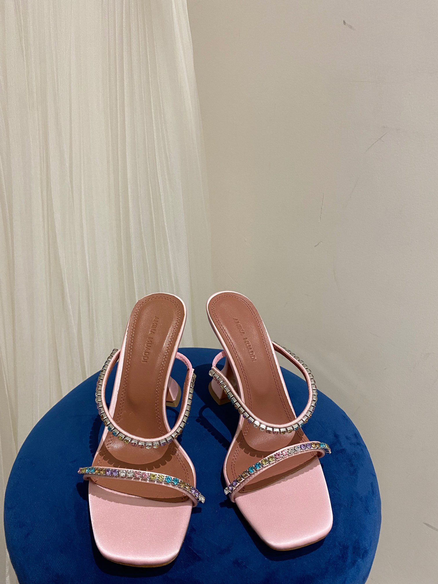 AMINA MUADDI sandales à talons hauts à fines lanières et strass pour femme, élégantes et tendance - version premium
