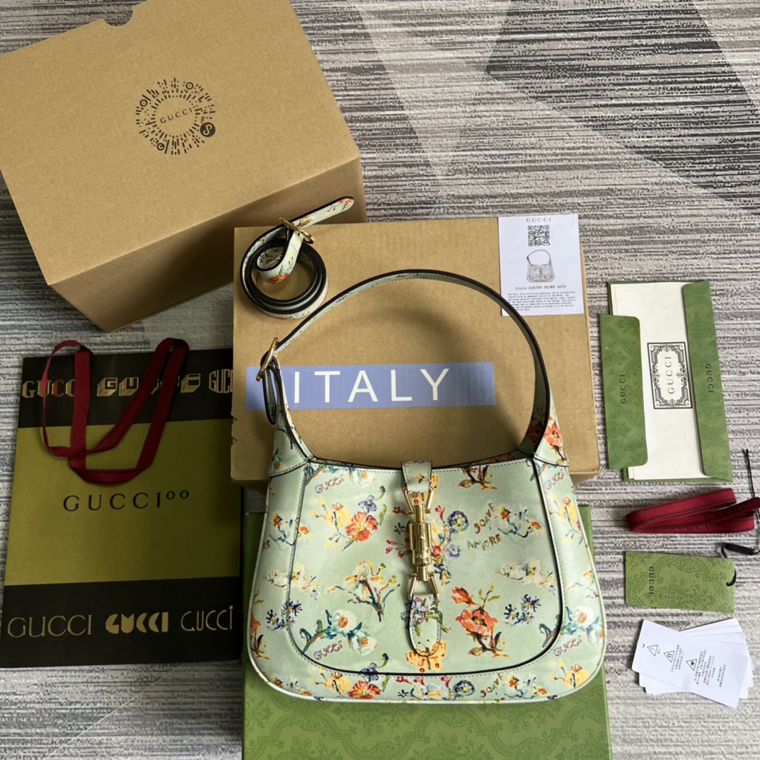 GUCCI сумка-клатч с цветочным принтом, мятно-зелёная, с кожаной окантовкой