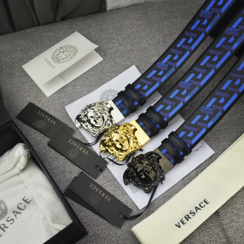 Versace Saffiano Leather Belt With 3D Medusa Buckle and Barocco Print, 4.0cm 1 Versace Saffiano Leather Belt With 3D Medusa Buckle and Barocco Print, 4.0cm
