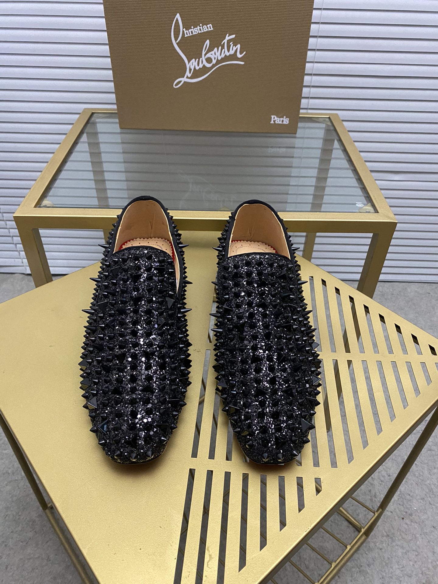 Christian Louboutin Spike Loafers - Genuine Leather, Iconic Red Sole