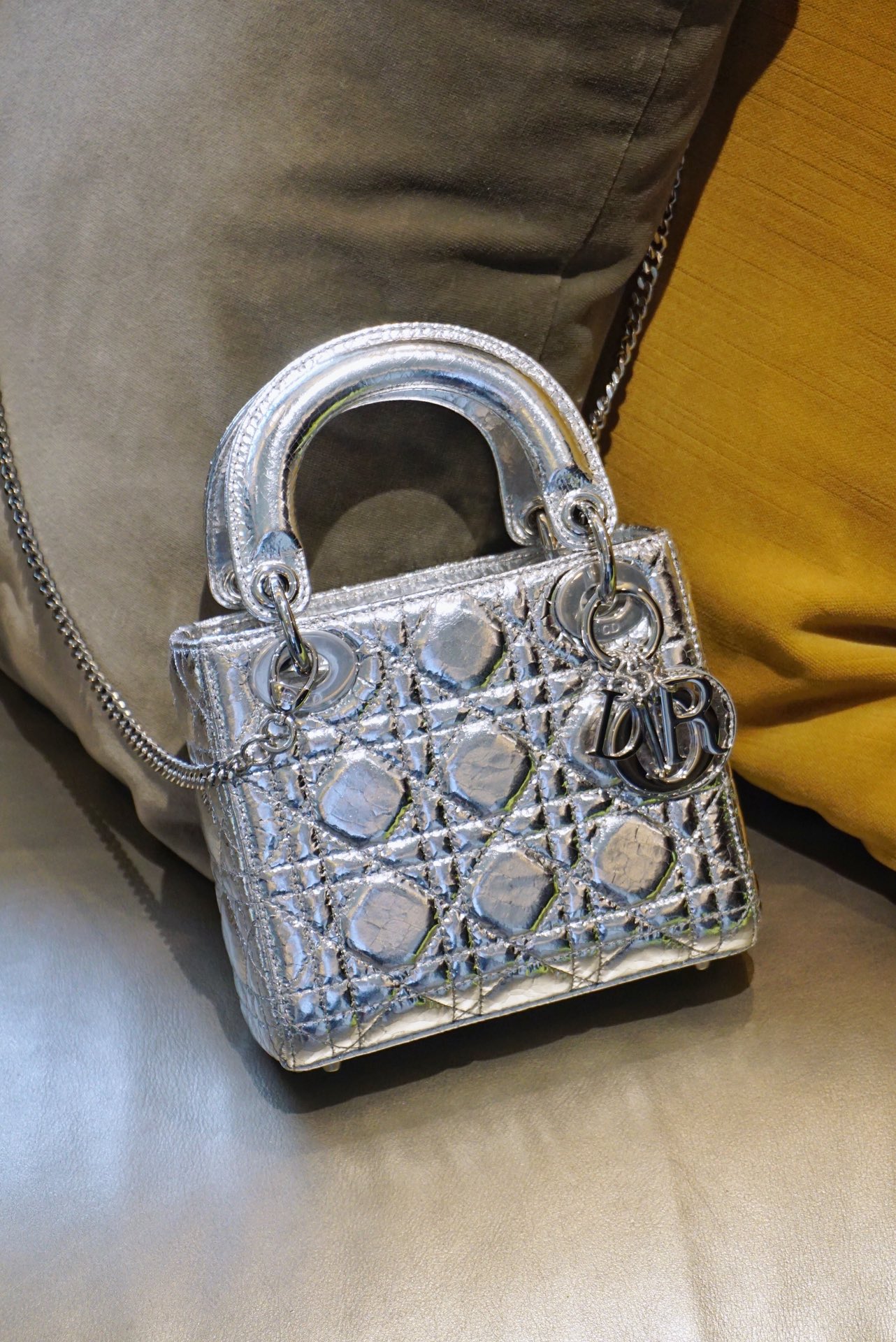Dior Lady Handbags Crossbody & Shoulder Bags Silver Deerskin