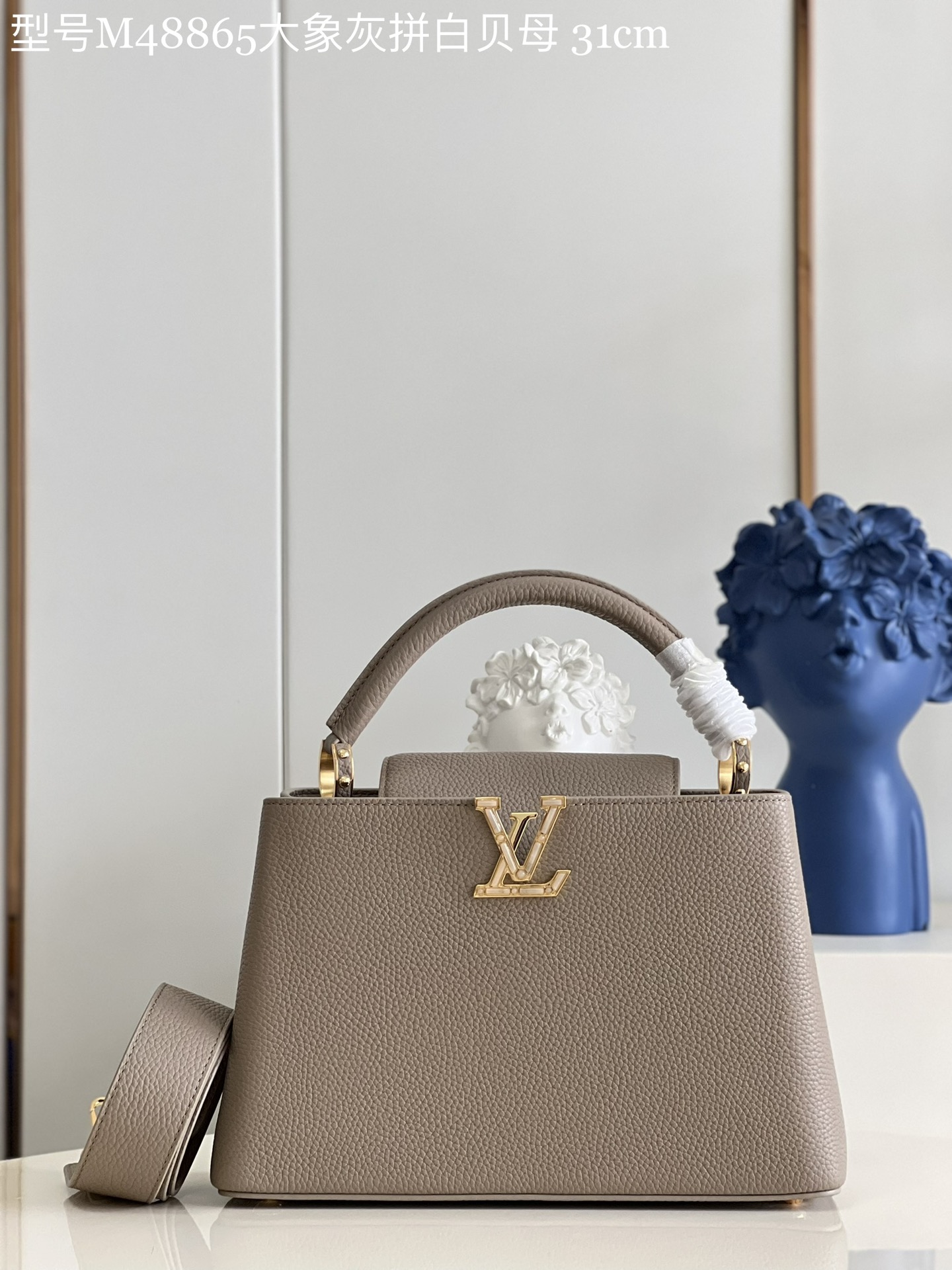 Louis Vuitton LV Capucines Bags Handbags Outlet 1:1 Replica
 Elephant Grey White Calfskin Cowhide M48865