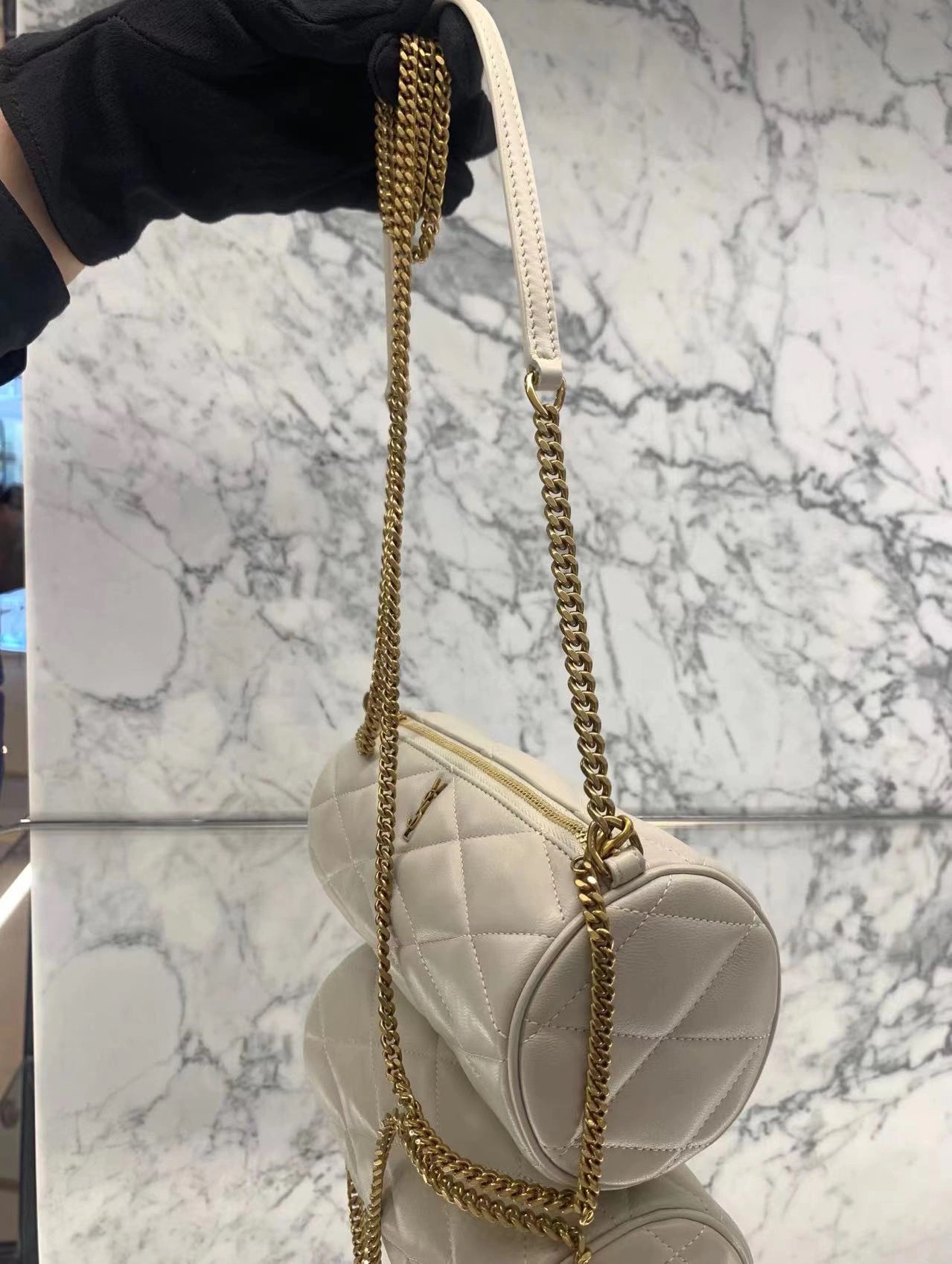Saint laurent Ysl 𝗦𝗔𝗗𝗘 迷你圆管手袋 699703白色