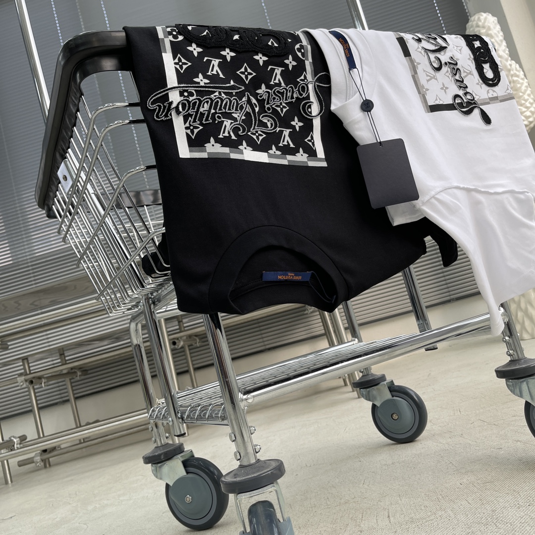 Louis Vuitton Clothing T-Shirt Designer Wholesale Replica
 Black White Printing Unisex Cotton