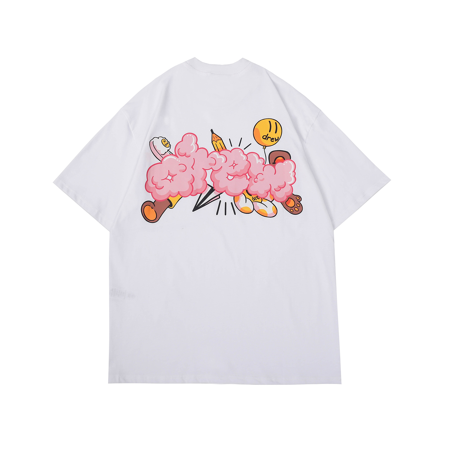 Drew House Replica
 Clothing T-Shirt Black Doodle Pink White Printing Cotton Double Yarn Short Sleeve