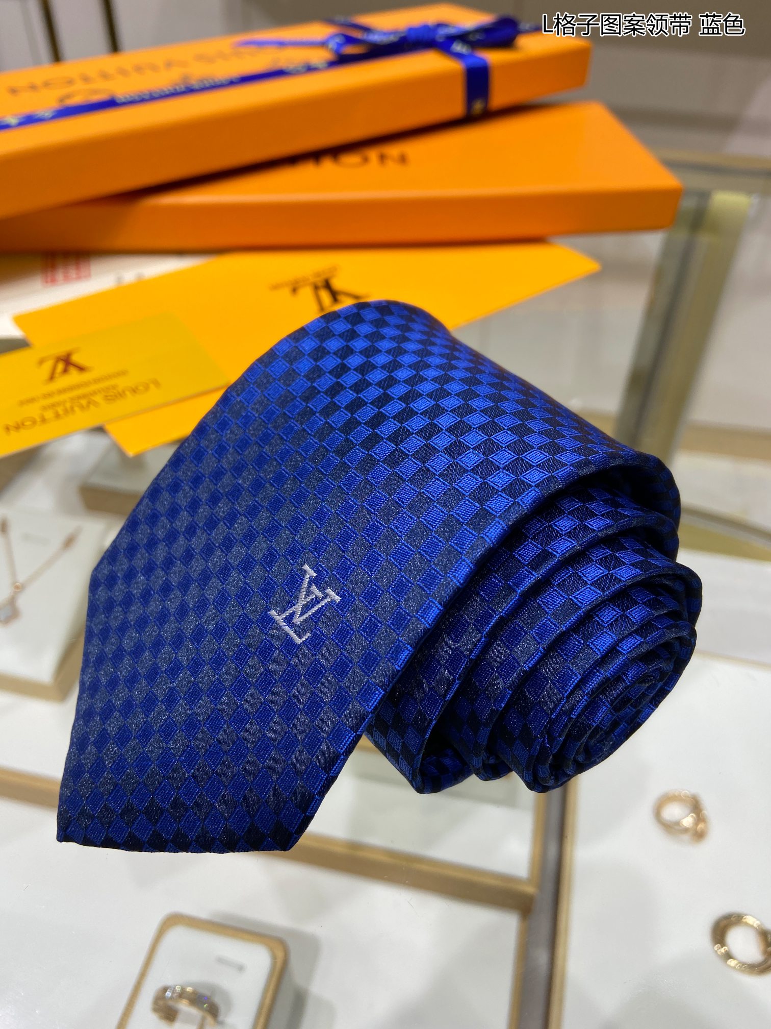 LV路易威登100%顶级提花真丝L格子图案领带