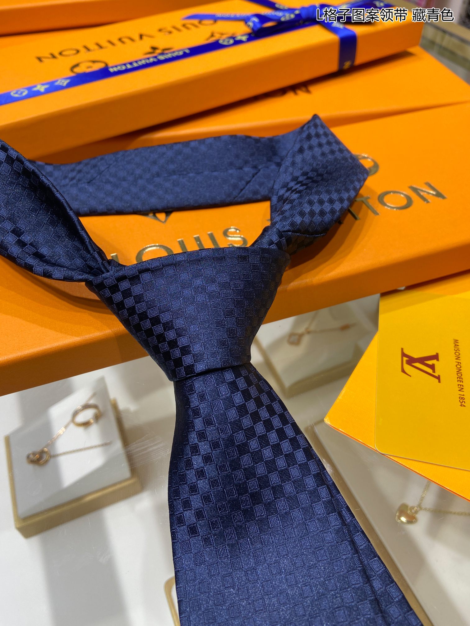 LV路易威登100%顶级提花真丝L格子图案领带