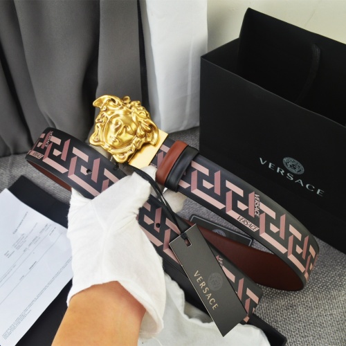 Versace Saffiano Leather Belt with Barocco Print and 3D Medusa Buckle