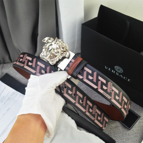 Versace Barocco Print Leather Belt with 3D Medusa Buckle, 4.0cm Width 1 Versace Barocco Print Leather Belt with 3D Medusa Buckle, 4.0cm Width