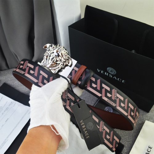 Versace Saffiano Leather Belt with Barocco Print and 3D Medusa Buckle 1 Versace Saffiano Leather Belt with Barocco Print and 3D Medusa Buckle